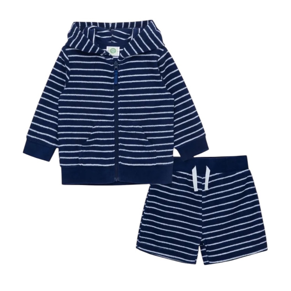 NWT Little Me Baby Boys Swim Cover Up Terry Hoodie Shorts Set Summer Vacation